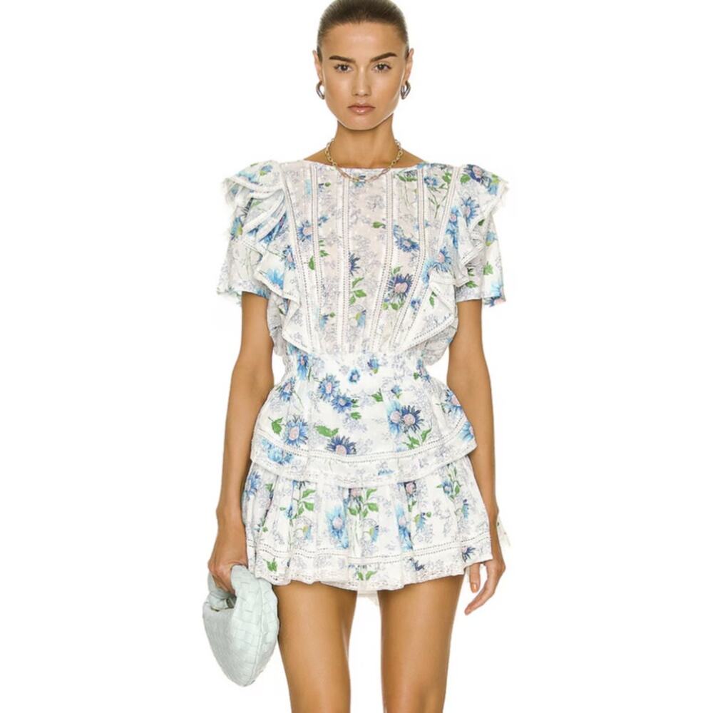 LoveShackFancy Natasha Mini Dress in Blueberry Cloud